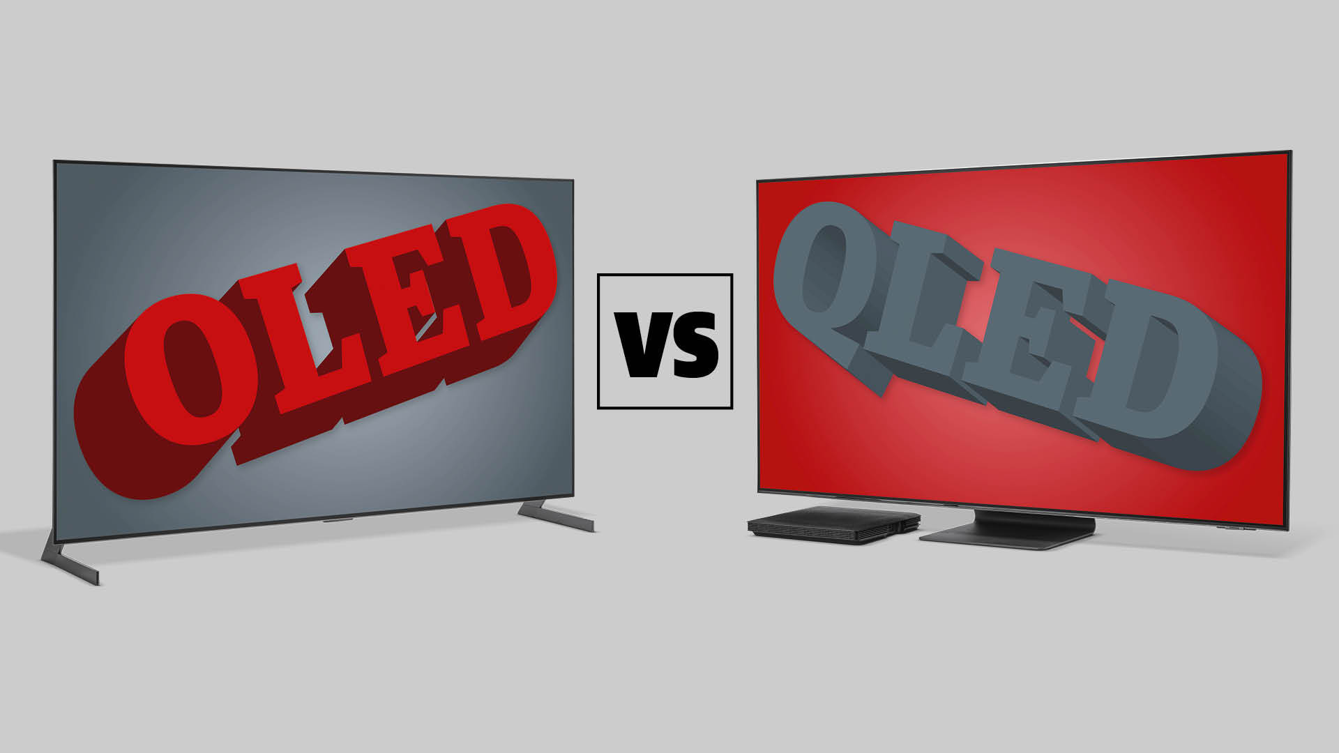 Анимационное изображение двух плоских телевизоров с надписью OLED vs QLED