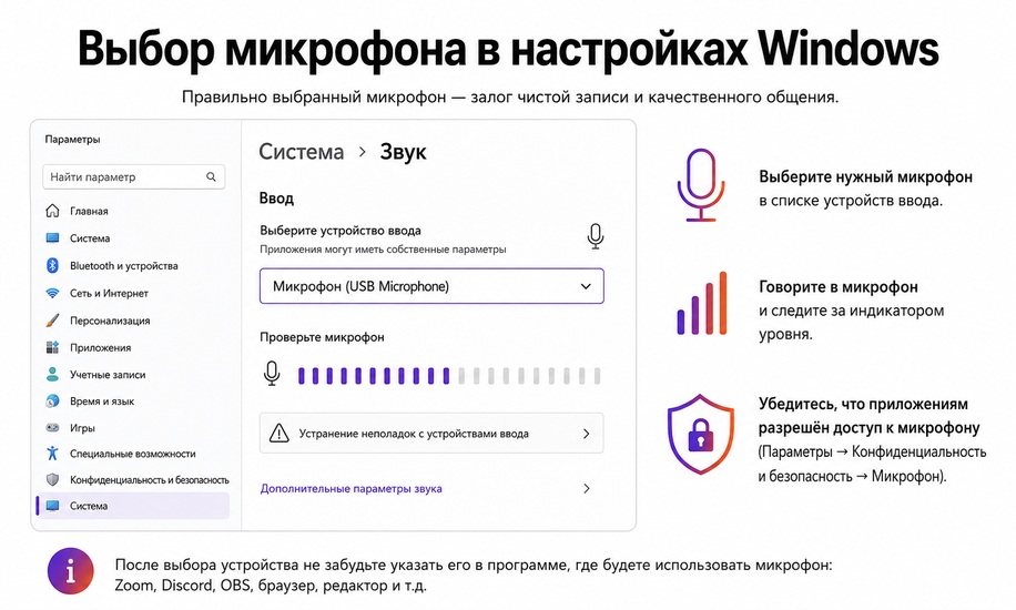 Выбор и настройка микрофона в Windows 10 и Windows 11