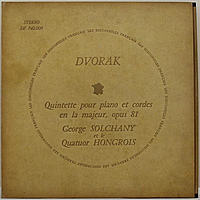 Винтажная виниловая пластинка DVORAK - QUINTETTE POUR PIANO ET CORDES EN LA MAJEUR, OP. 81 (GEORGES SOLCHANY)