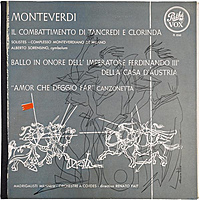 Винтажная виниловая пластинка MONTEVERDI - LE COMBAT DE TANCREDE ET CLORINDE, BALLO IN ONORE DELL' IMPERATORE FERDINANDO III DELLA CASA D' AUSTRIA, "AMOR CHE DEGGIO FAR" CANZONETTA (RENATO FAIT) (MONO)