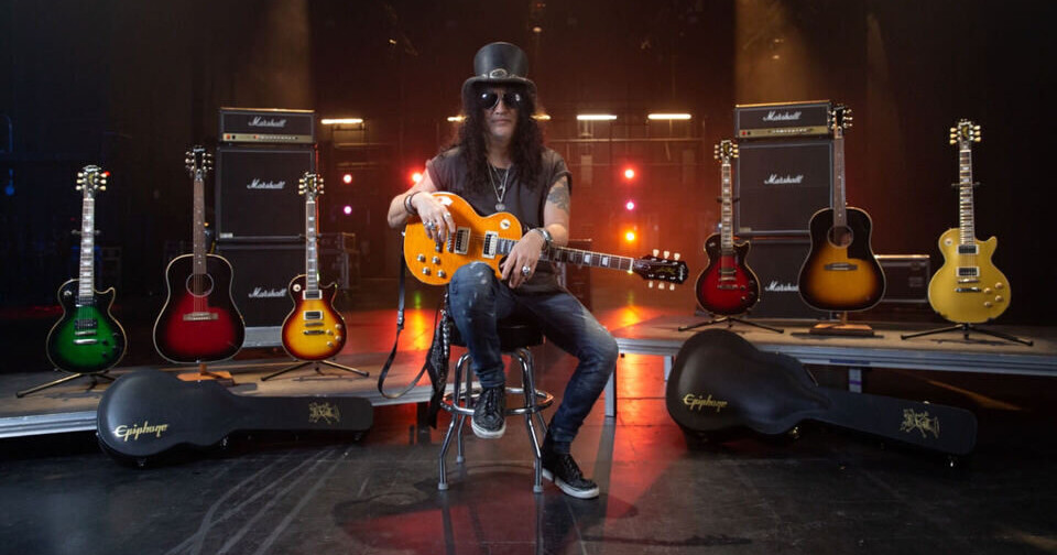 Слэш из Guns N’ Roses с коллекцией гитар Epiphone из линейки Slash Collection