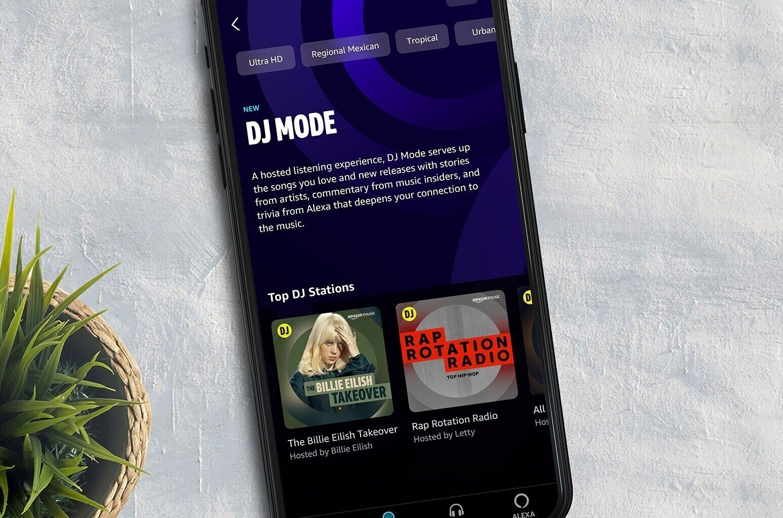 Интерфейс функции DJ Mode от Amazon Music на экране смартфона