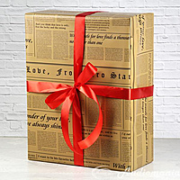 Подарочная упаковка большой коробки "ГАЗЕТА" с красным бантом