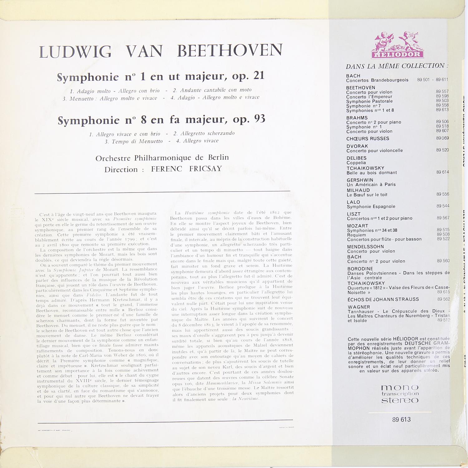 Виниловая пластинка ВИНТАЖ L. VAN BEETHOVEN SYMPHONIE № 1 EN UT MAJEUR, SYMPHONIE № 8 EN FA