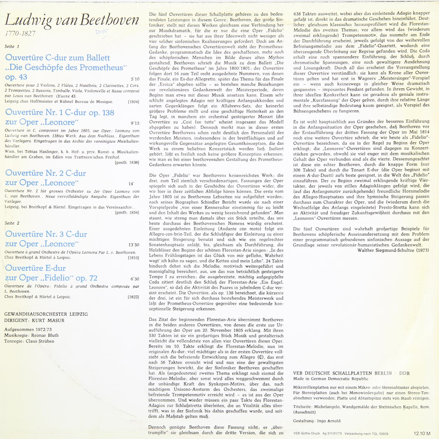 Винтаж - Ludwig Van Beethoven: Ouverturen , Leonore I, Iii, Fidelio Op. 72 - фото 2