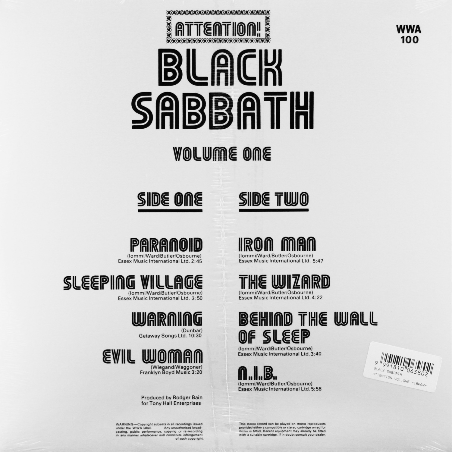 Виниловая пластинка BLACK SABBATH - ATTENTION! VOLUME ONE (180 GR ...