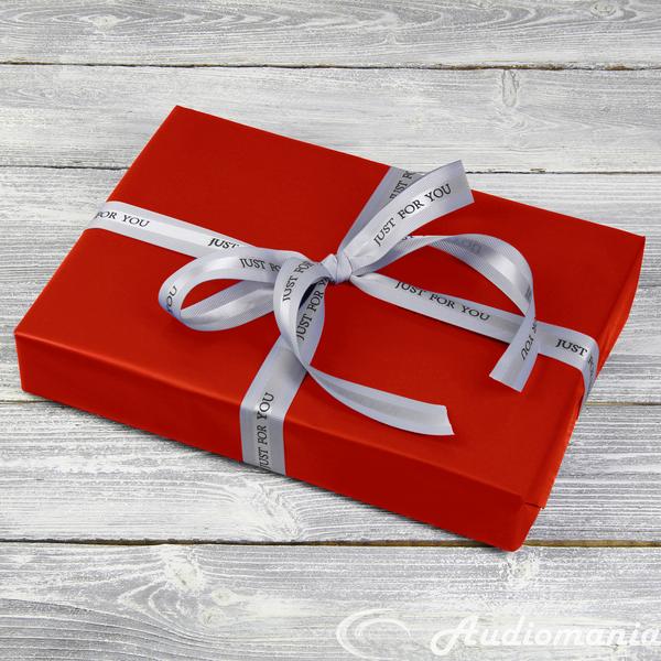 Подарочная упаковка нашей продукции Audiomania Подарочная упаковка малой коробки JUST FOR YOU с серебряным бантом, Подарки для любителей музыки, Подарочная упаковка нашей продукции