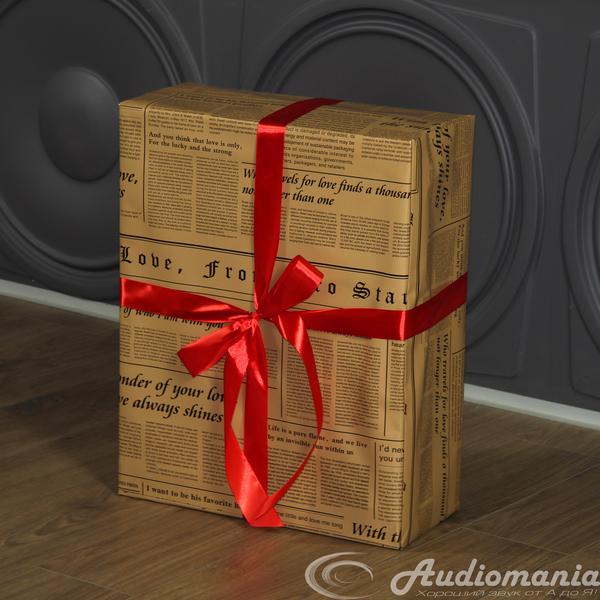 Подарочная упаковка большой коробки  ГАЗЕТА  с красным бантом от Audiomania