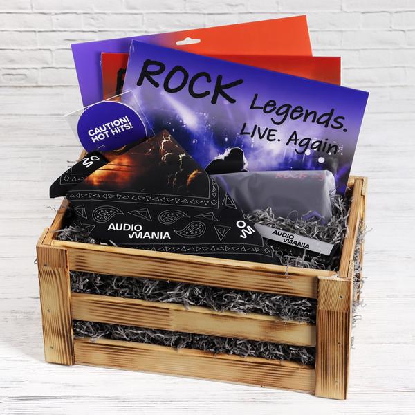 VIP-подарок Audiomania Подарочный набор ROCK LEGENDS. LIVE . ПРЕМИУМ в ящике для хранения винила (с лонгсливом в подарок)