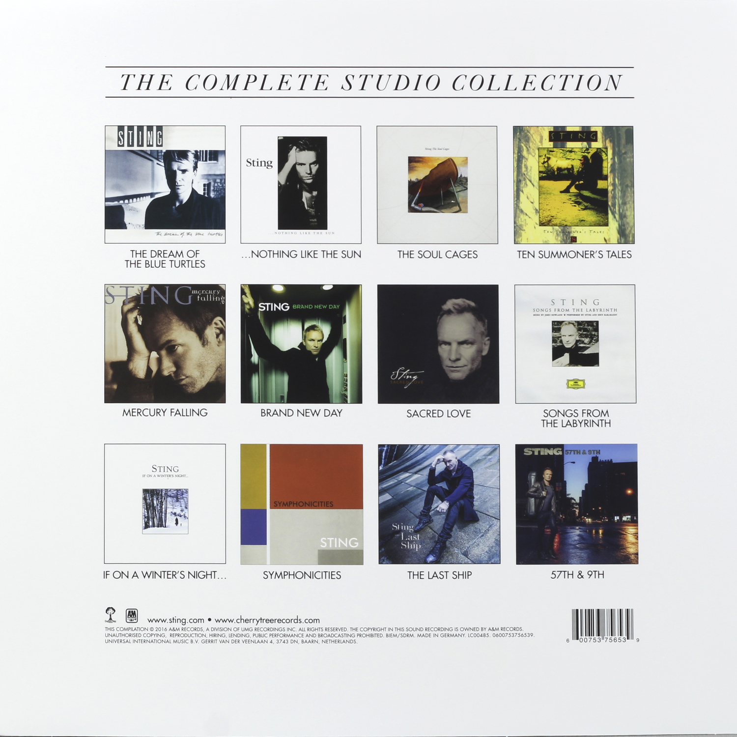 Виниловая пластинка STING - THE COMPLETE STUDIO COLLECTION (16 LP, 180